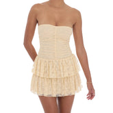 Lace Tube Ruffled A Line Mini Dress